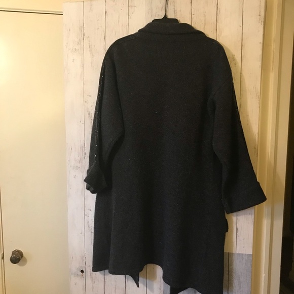 Soft Surroundings 100% Merino Wool Duster Cardigan Gray Sequin Sleeve - Picture 12 of 15
